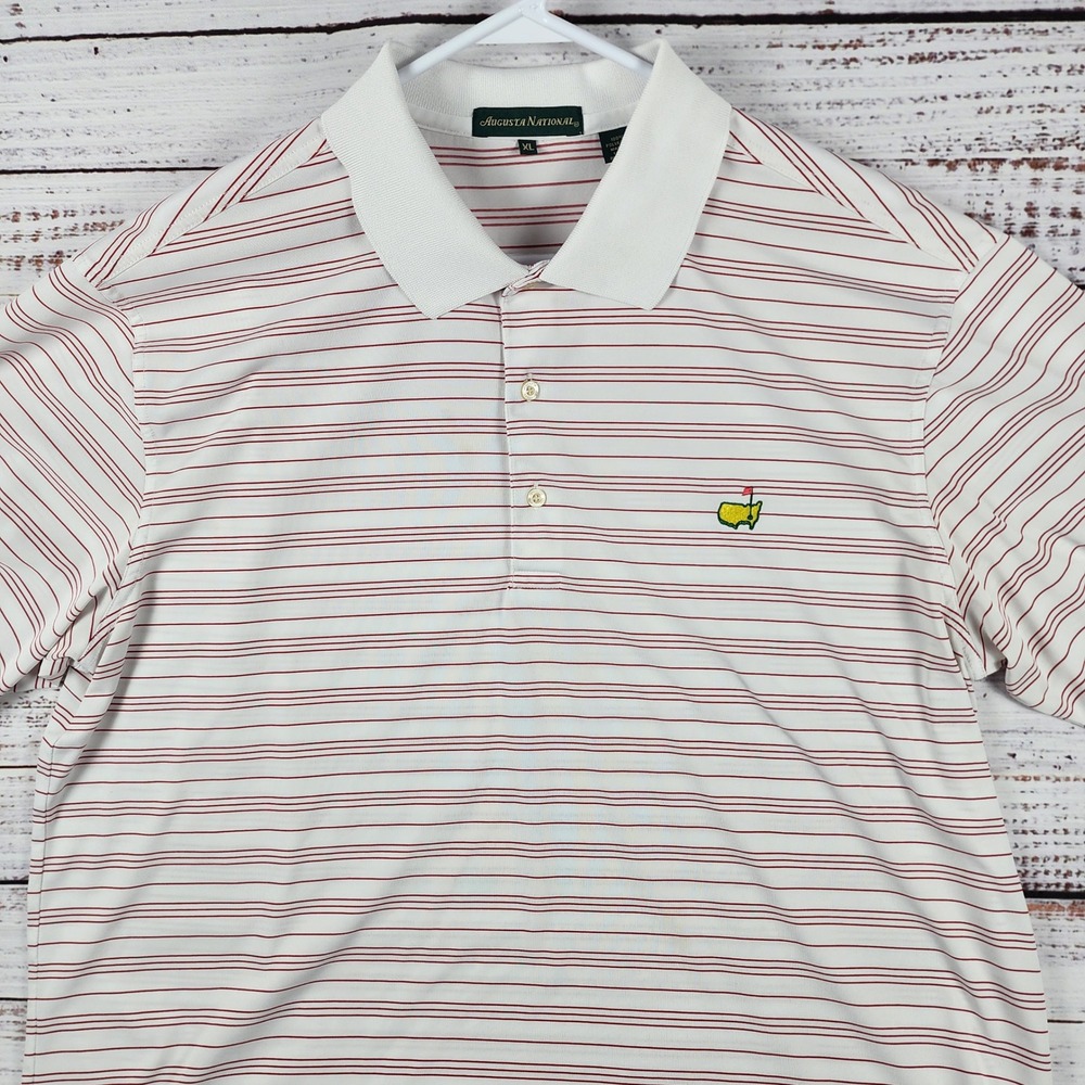 The Masters Augusta National Golf Polo Mens XL Red White Striped Performance